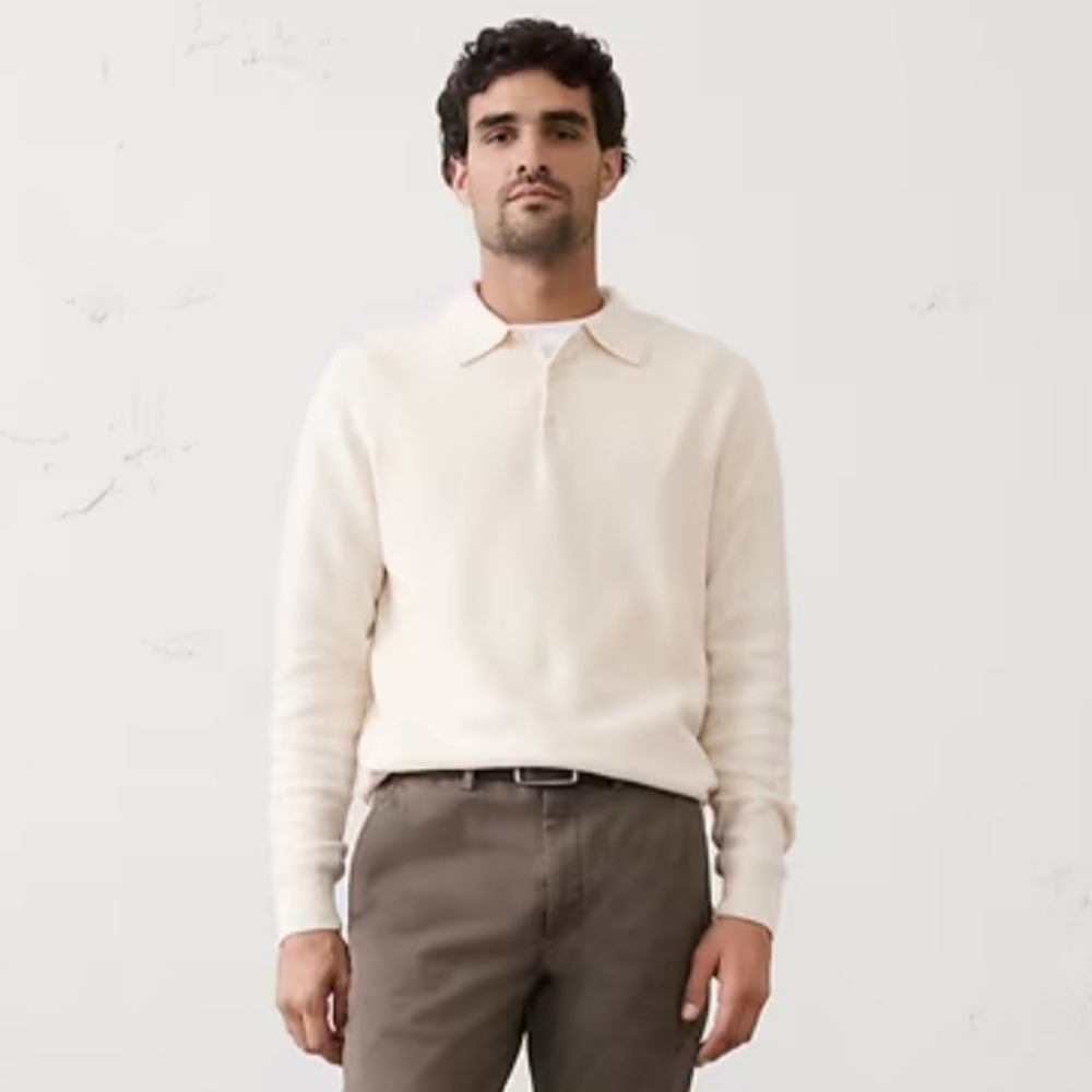 Banana Republic Men's Cream Colored Seed Stitch Polo Sweater, Size L